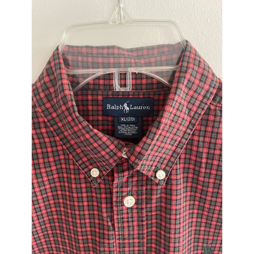 Ralph Lauren Kids XL 20 Red Green Plaid Button‎ Down Shirt Long Sleeve Cotton